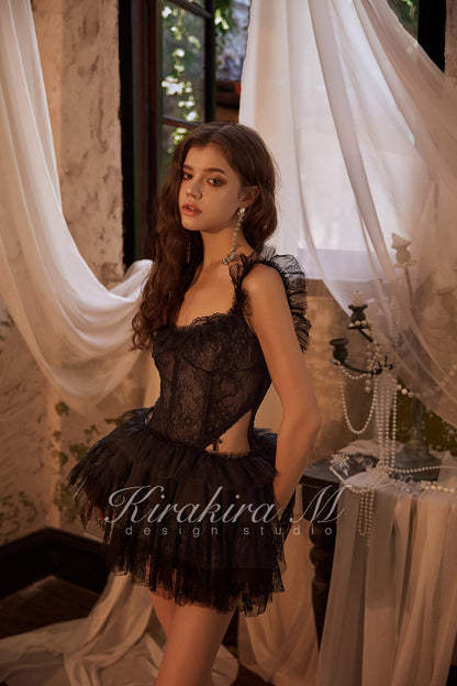 Kirakira.M Black Lace Puffball Dress