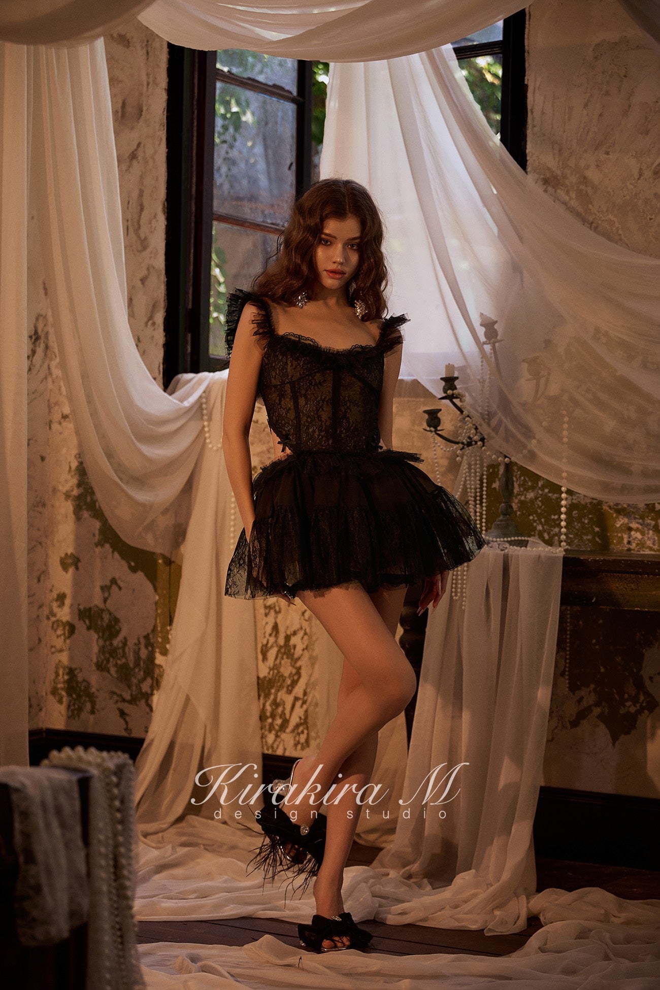 Kirakira.M Black Lace Puffball Dress