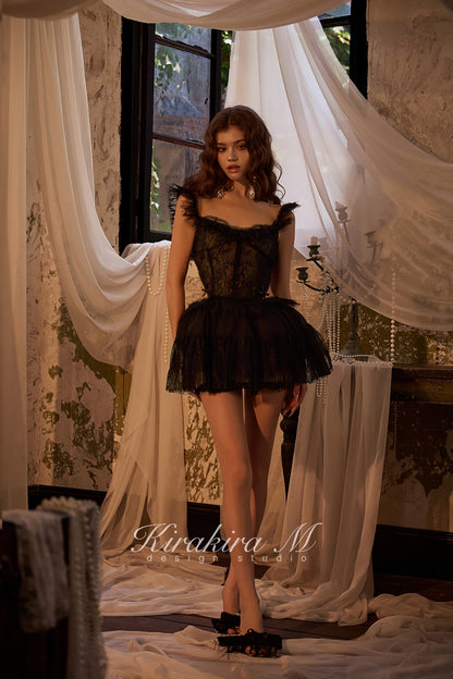 Kirakira.M Black Lace Puffball Dress