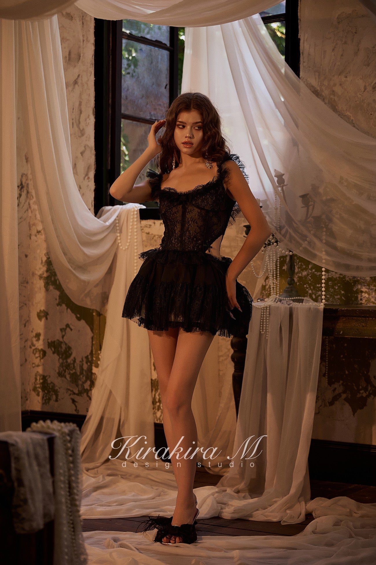 Kirakira.M Black Lace Puffball Dress