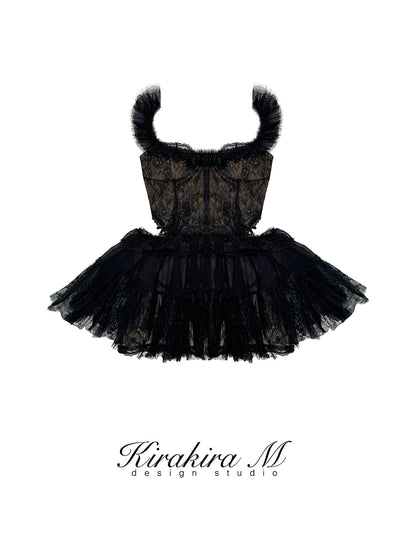 Kirakira.M Black Lace Puffball Dress