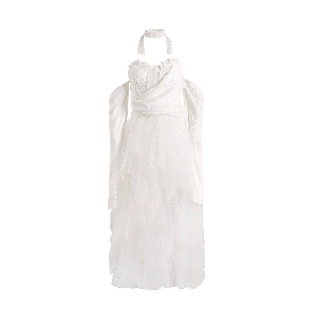 Jean Soo WHITE TAIL GAUZE MIDI DRESS