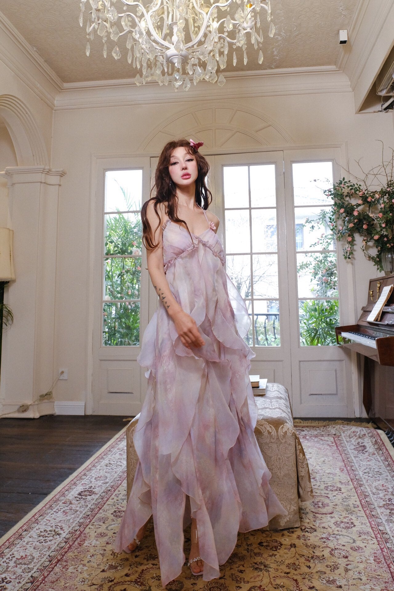 Jean Soo ROSE VIOLET CHIFFON MIDI DRESS