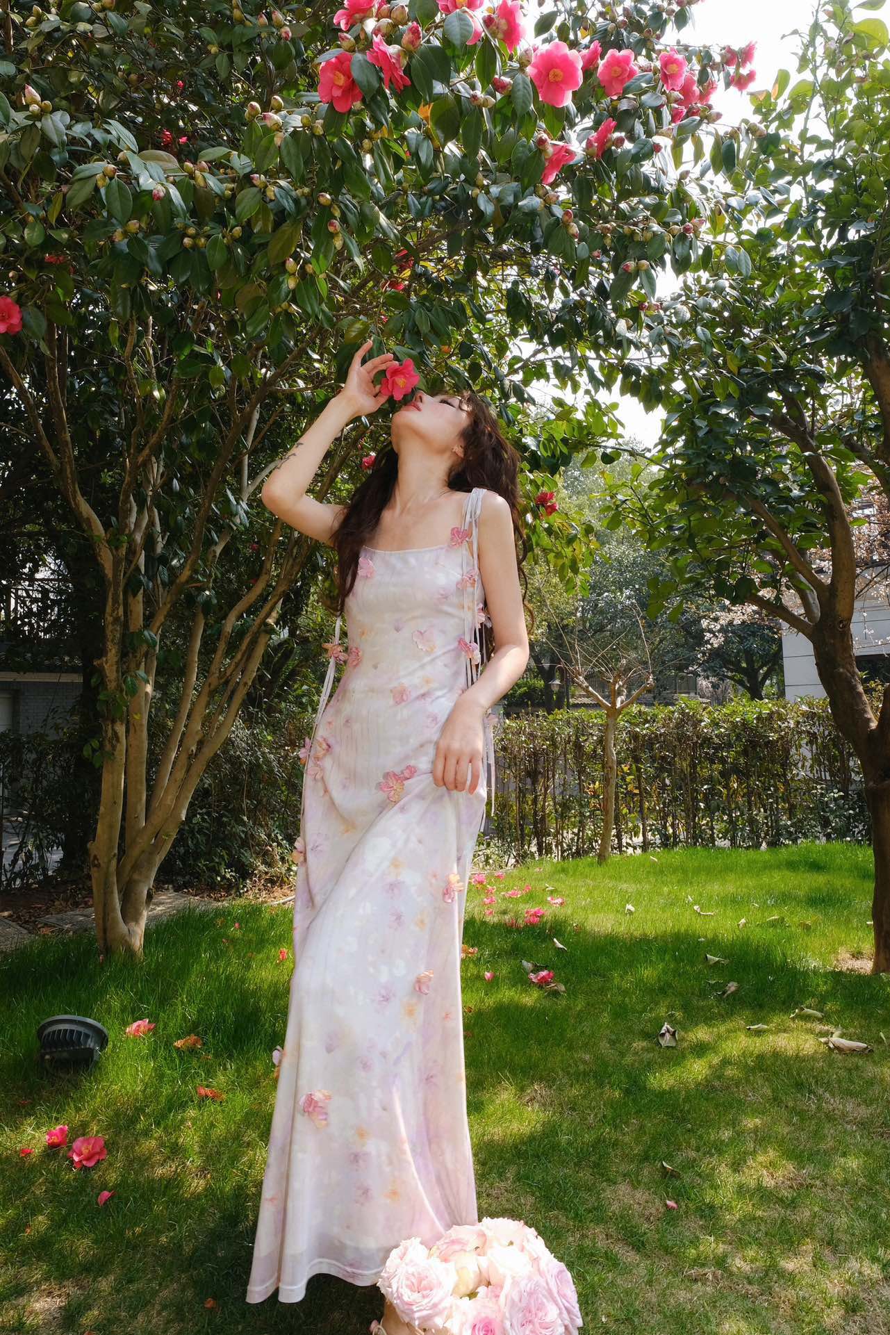 Jean Soo PEACH BLOOMING SLIP MAXI DRESS