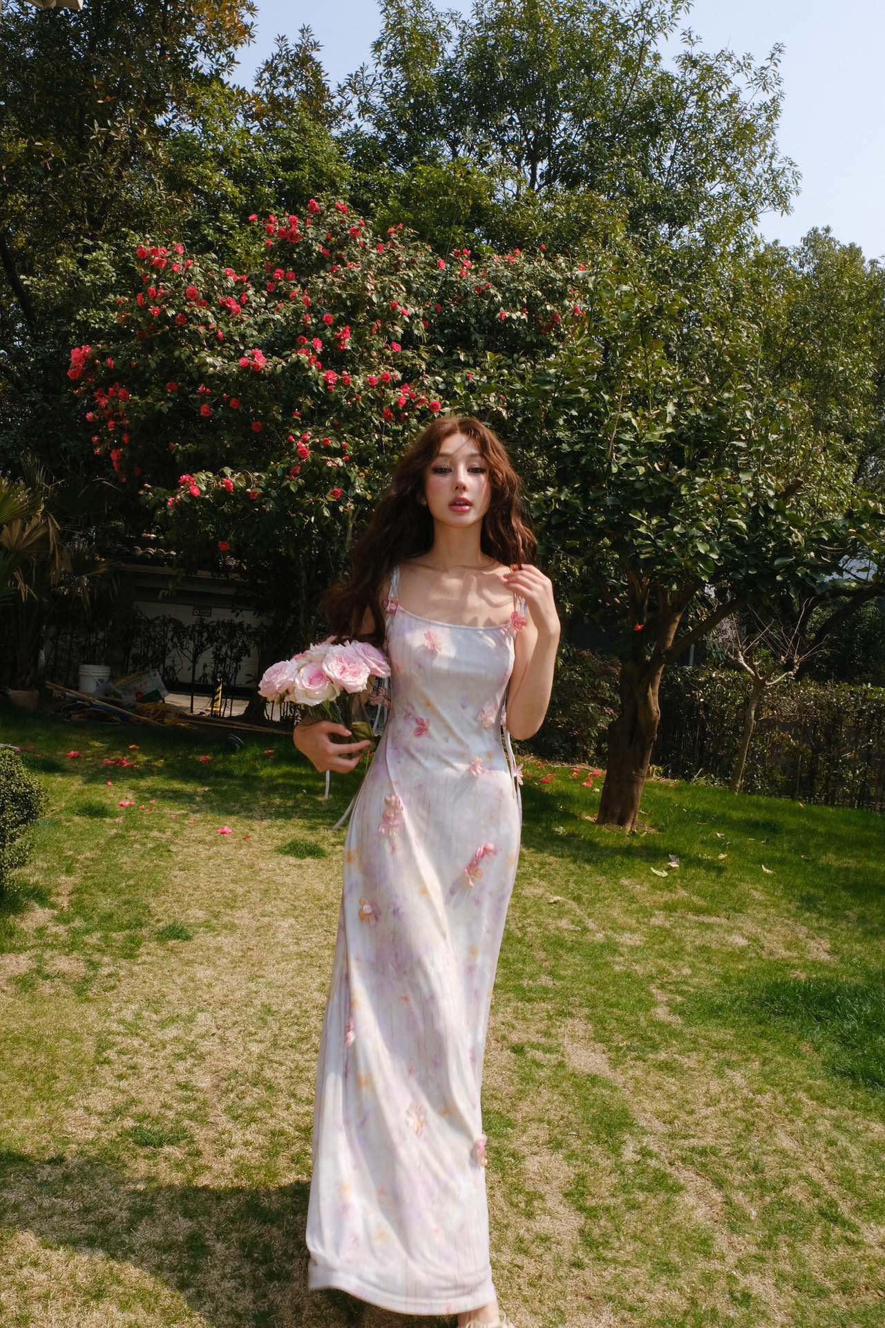 Jean Soo PEACH BLOOMING SLIP MAXI DRESS