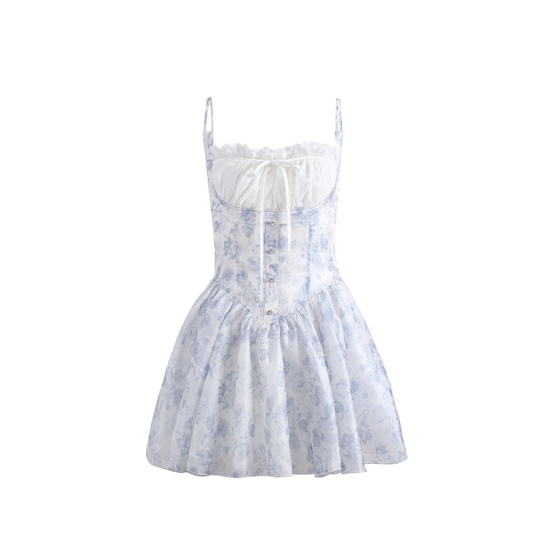 Jean Soo LIGHT BLUE SATIN GAUZE MINI DRESS