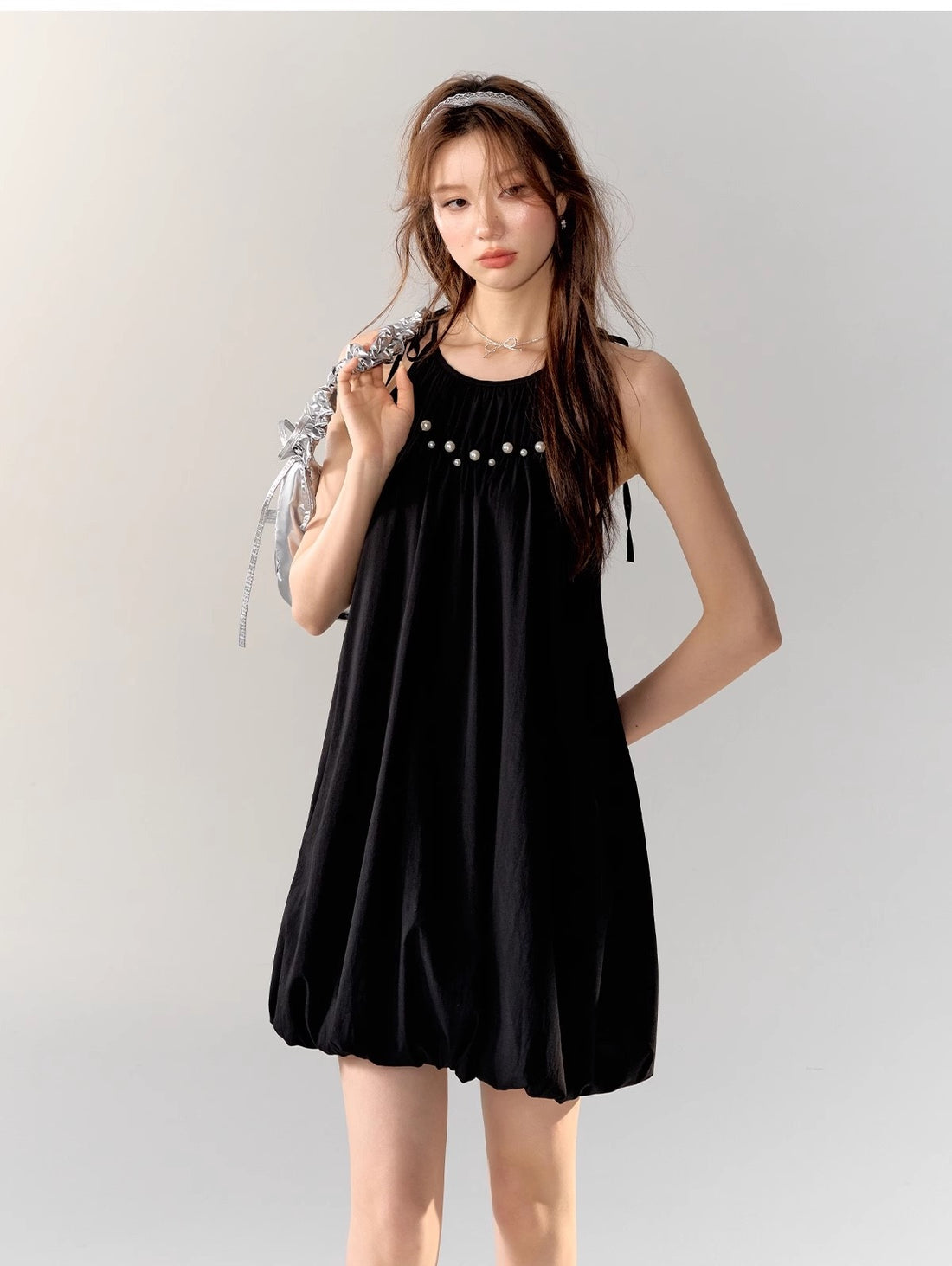 AsGony BLACK HALTER MINI DRESS