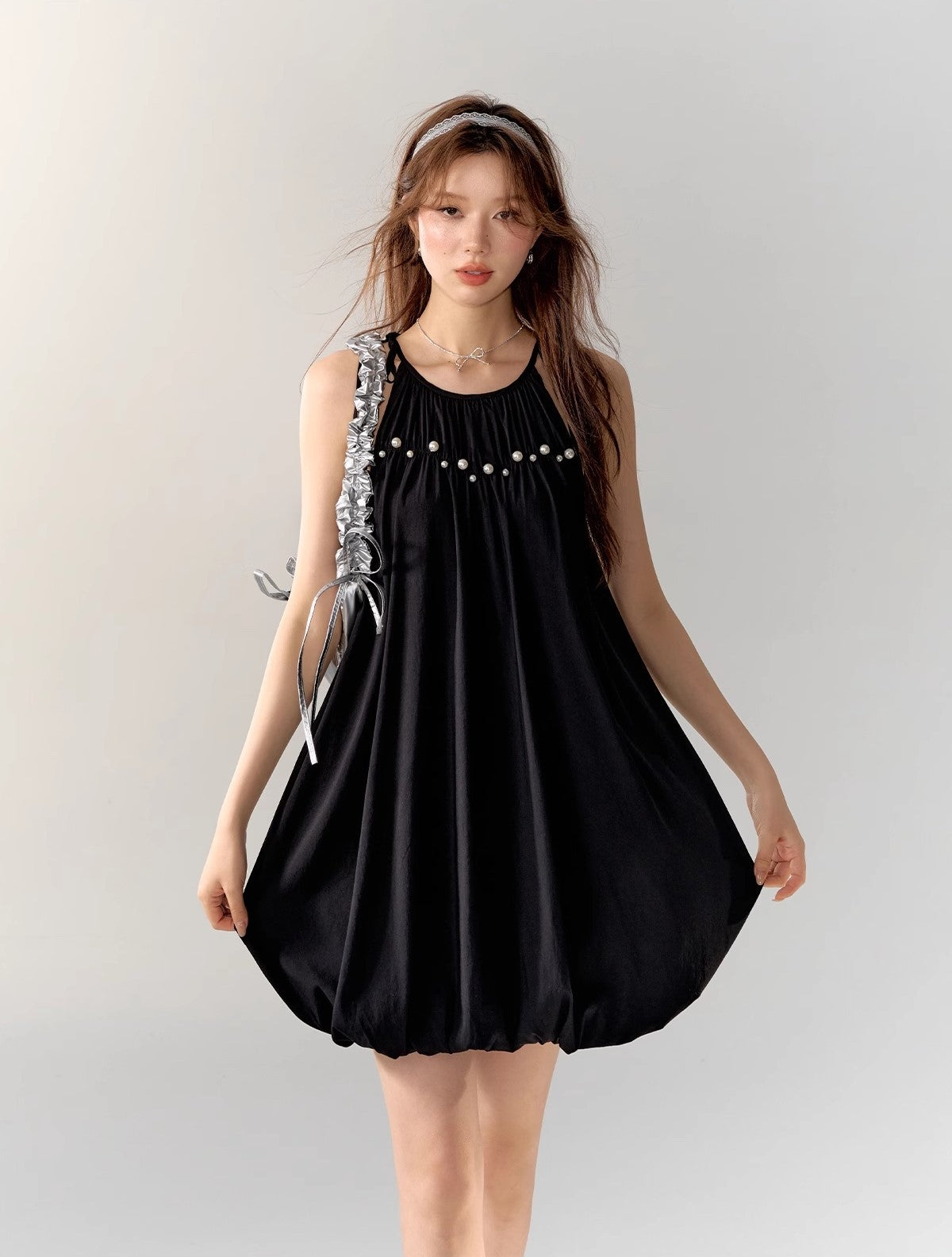 AsGony BLACK HALTER MINI DRESS