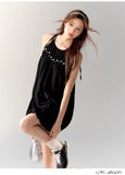 AsGony BLACK HALTER MINI DRESS