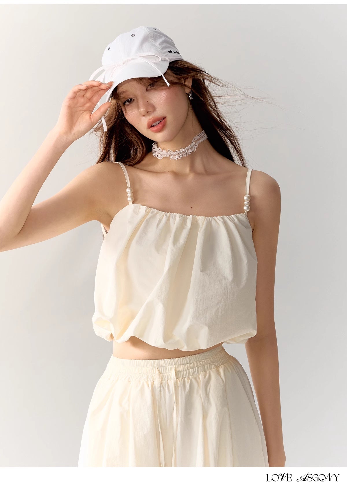 AsGony PEARL SLIP TOP（2color)