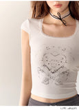 AsGony LACE HEART SHORT TOP