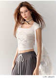 AsGony LACE HEART SHORT TOP