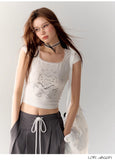 AsGony LACE HEART SHORT TOP