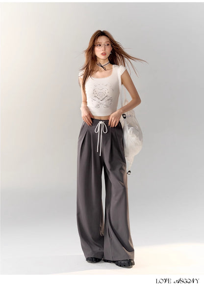 AsGony STRIPE LOOSE TROUSERS (2color)