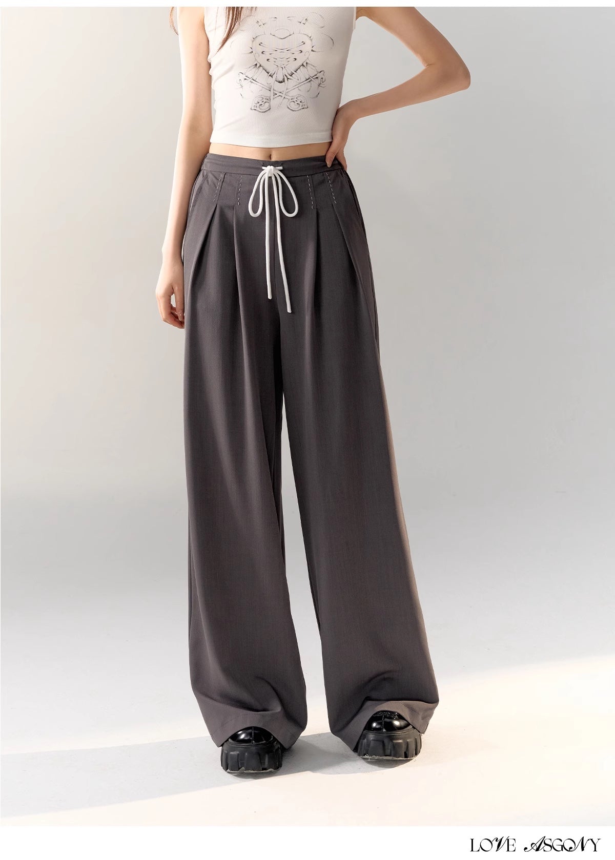 AsGony STRIPE LOOSE TROUSERS (2color)