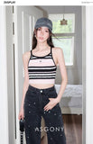 AsGony STRIPE CONTRAST HALTER TOP