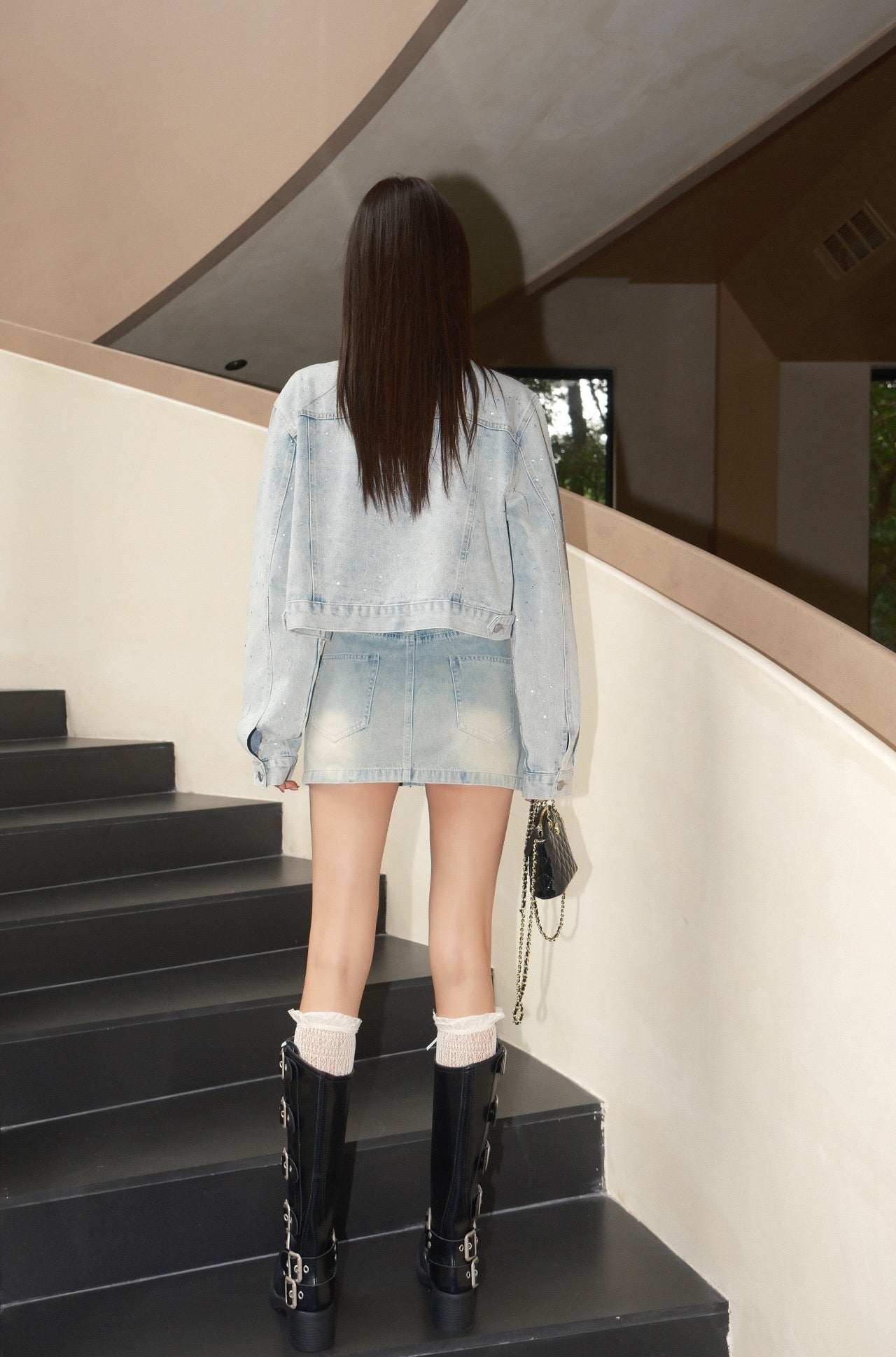 West.Y Cream Tube &amp; Diamante Denim Jacket