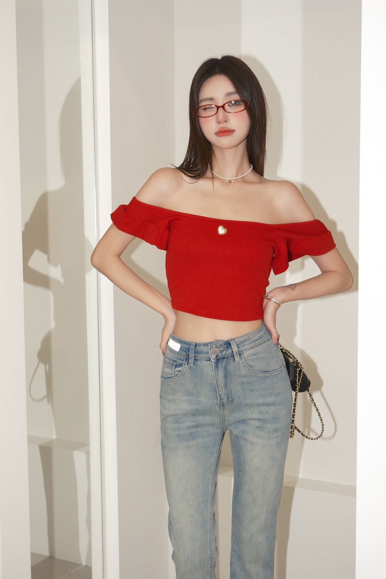 West.Y Red Off-shoulder Top