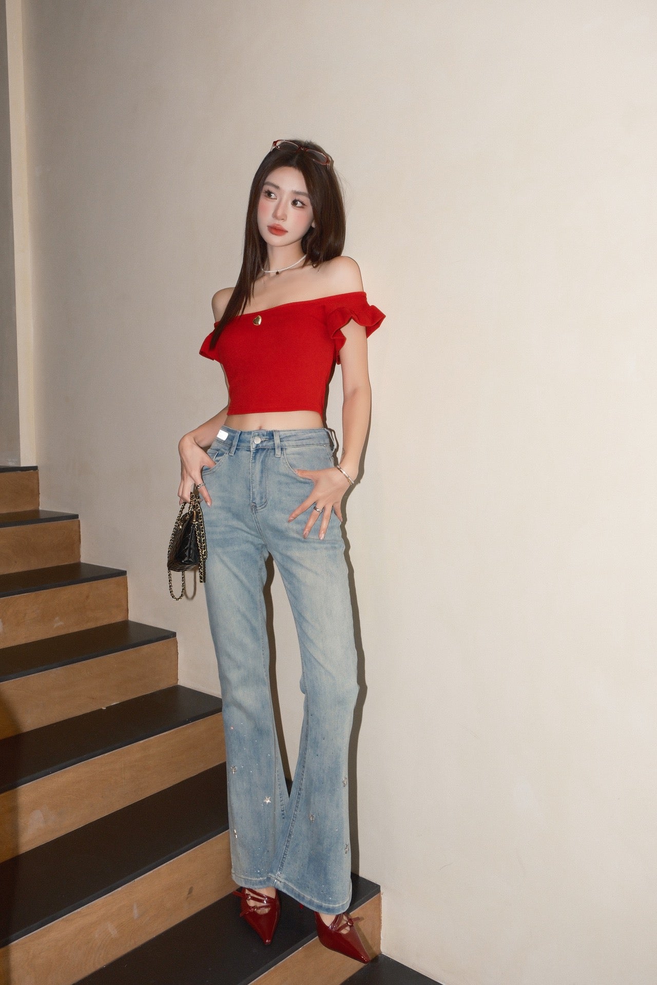 West.Y Red Off-shoulder Top