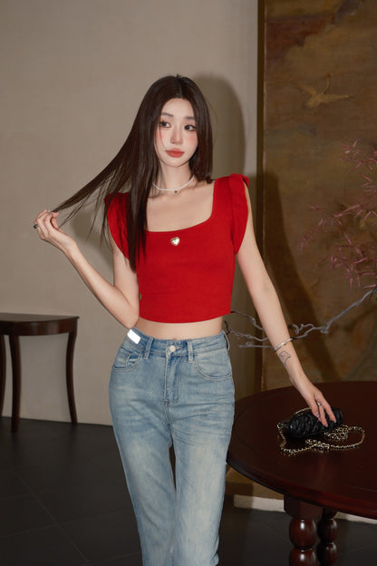 West.Y Red Off-shoulder Top