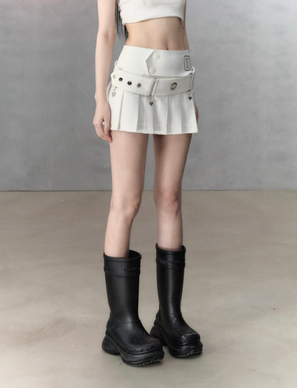 Via Pitti Number Pleated  Mini Skirt(2color)