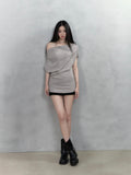 VIA PITTI Grey Batwing Sleeve Off-shoulder Top