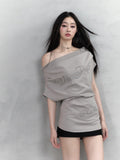 VIA PITTI Grey Batwing Sleeve Off-shoulder Top