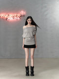 VIA PITTI Grey Batwing Sleeve Off-shoulder Top