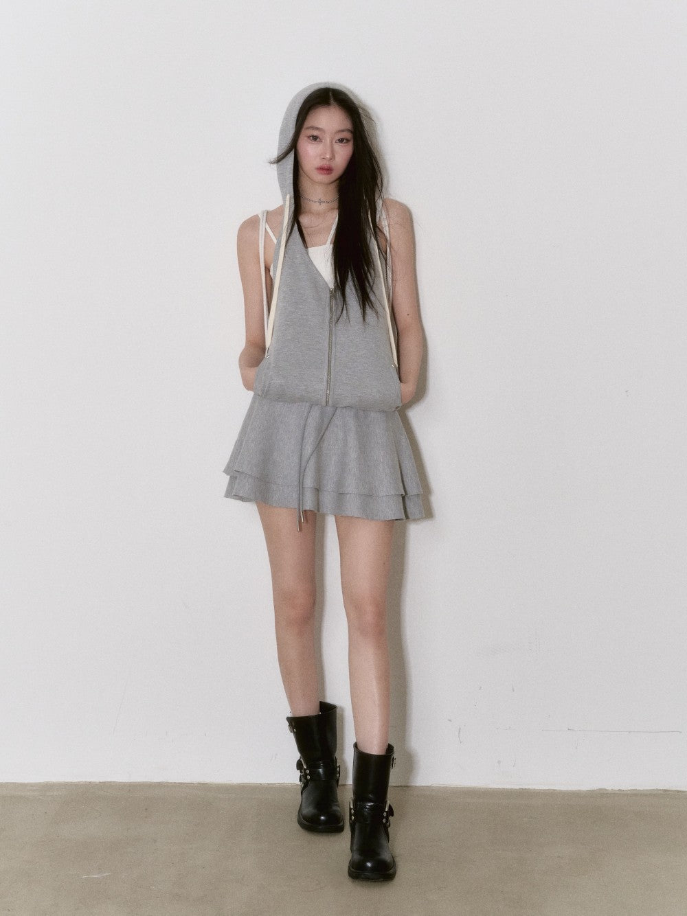 VIA PITTI Grey Knitted Hoodie Dress