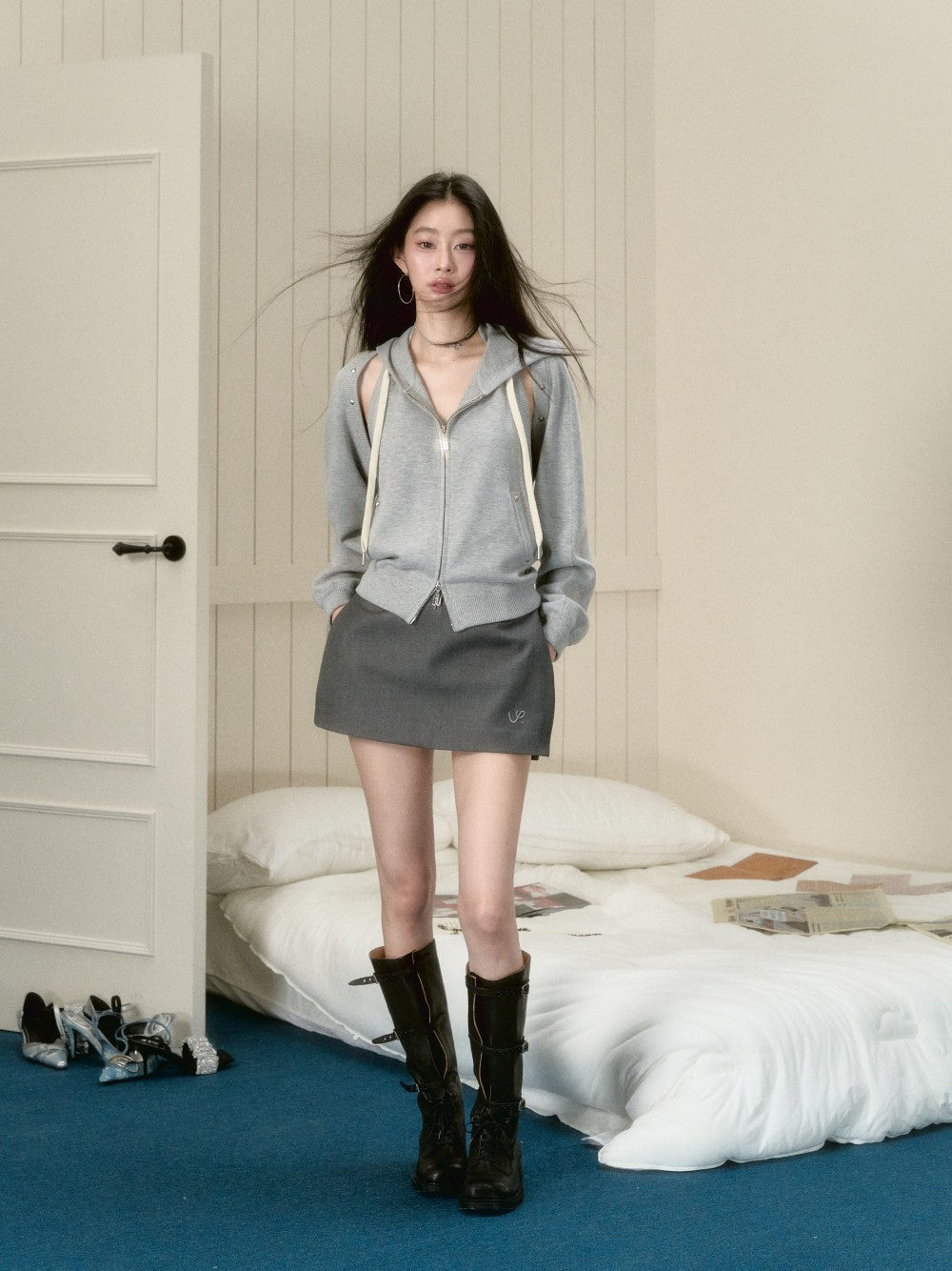 VIA PITTI Grey Knit Hoodie