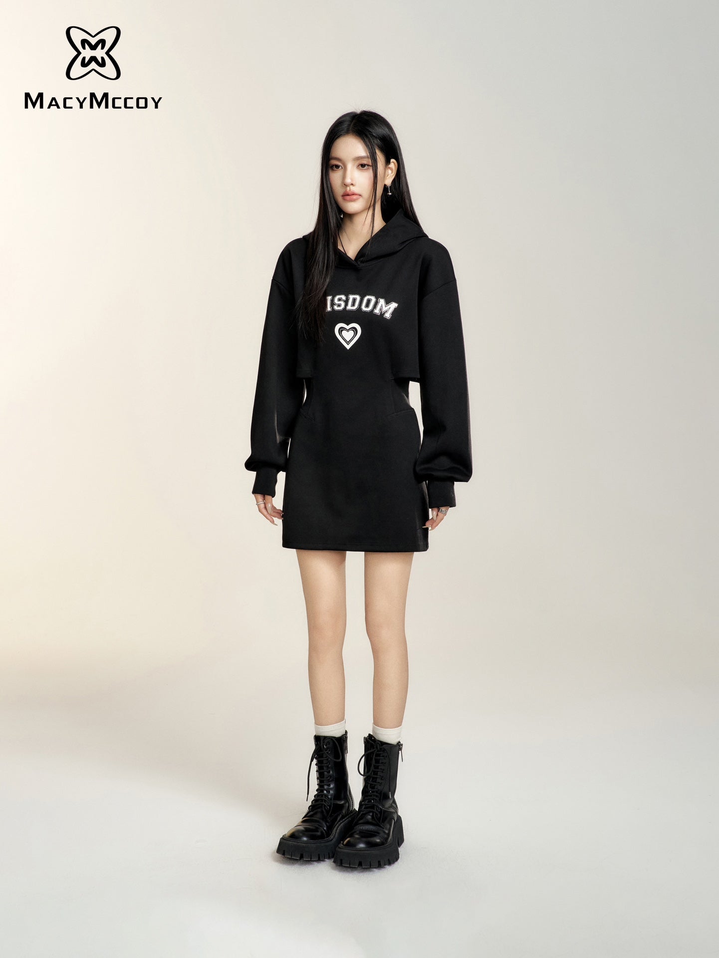 MacyMccoy Hooded Cropped Sweatshirt Dress（2 colors）