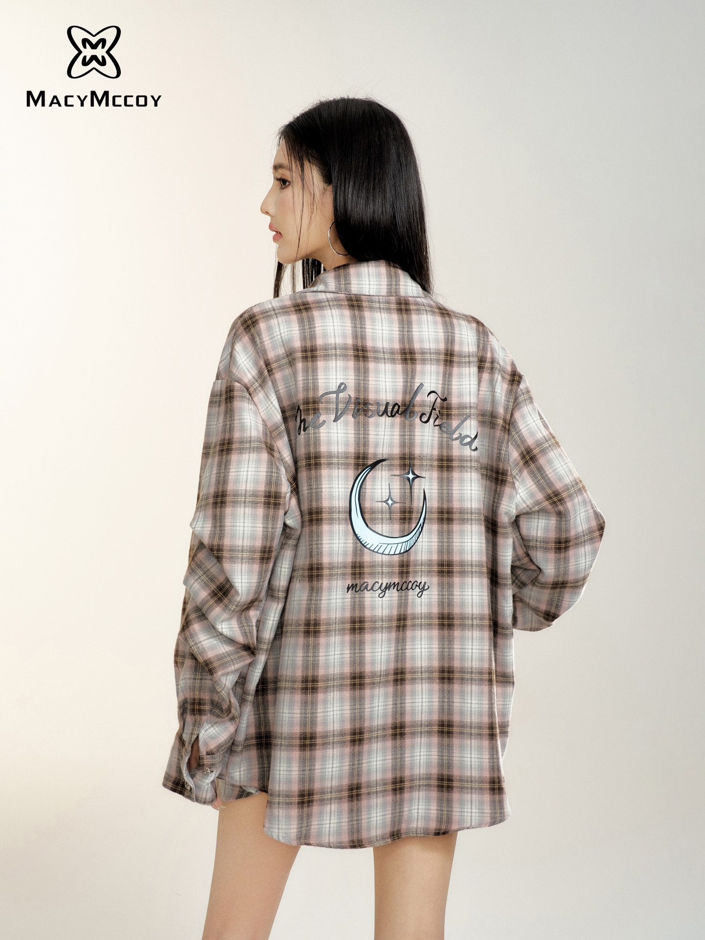 MacyMccoy Letter Plaid Oversized Shirt