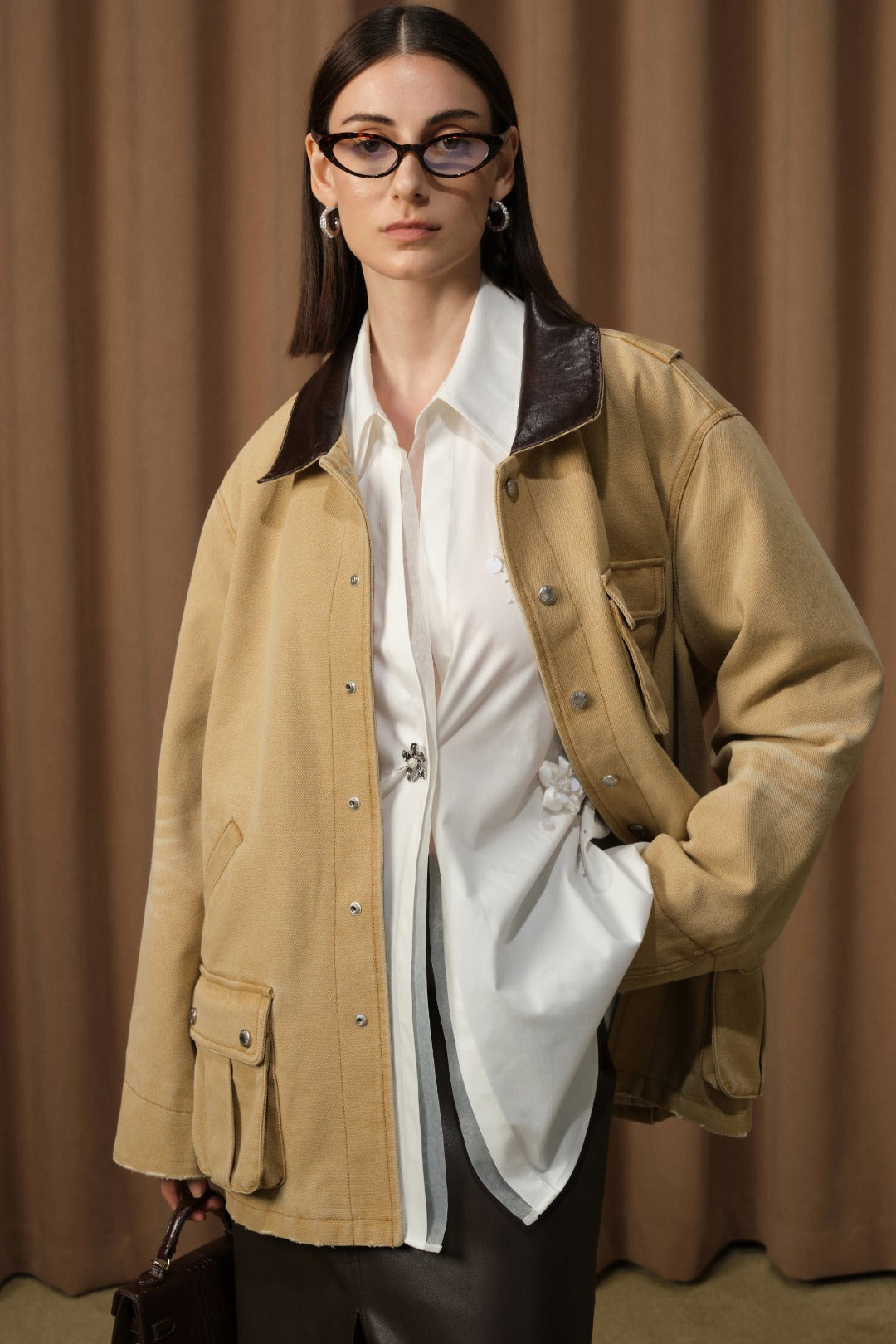 DIANA VEVINA Brown Cargo Coat