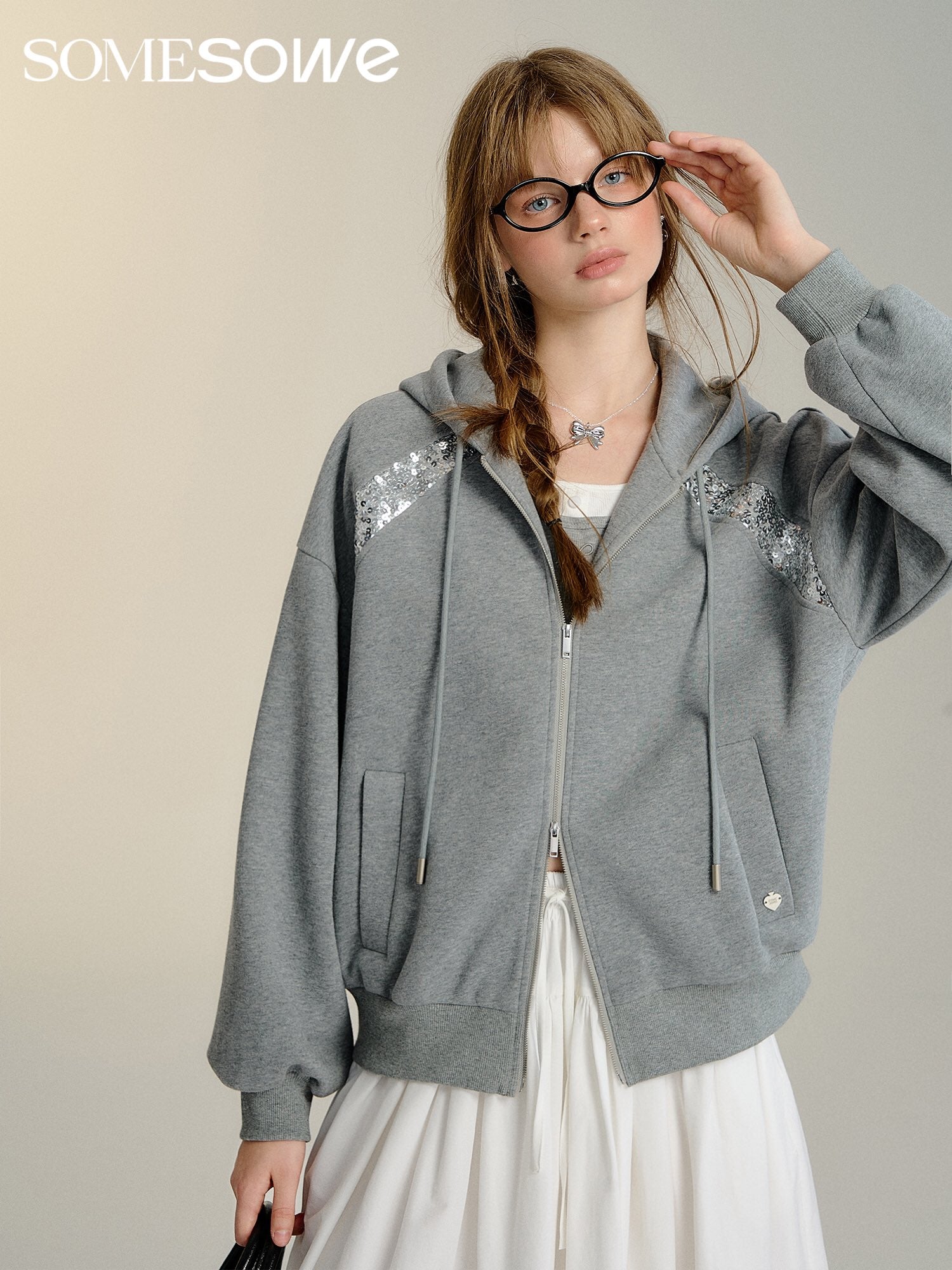 SOMESOWE Grey Sequin Hoodie