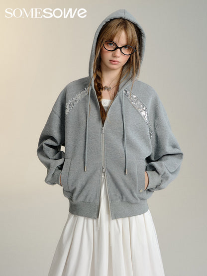 SOMESOWE Grey Sequin Hoodie