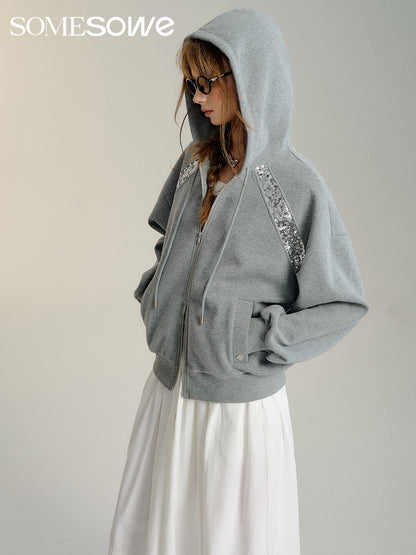 SOMESOWE Grey Sequin Hoodie