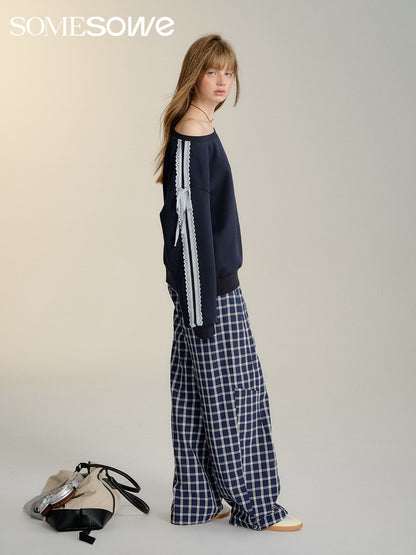 SOMESOWE Navy Grid Loose Pants