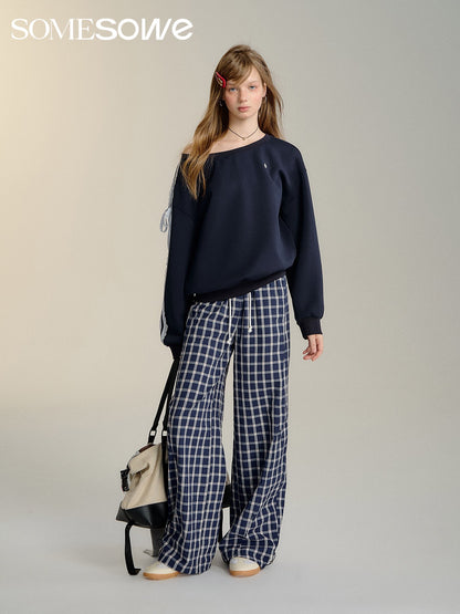 SOMESOWE Navy Grid Loose Pants