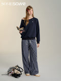 SOMESOWE Navy Grid Loose Pants