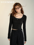 SOMESOWE Rivet Contrast Knit Top(2color)