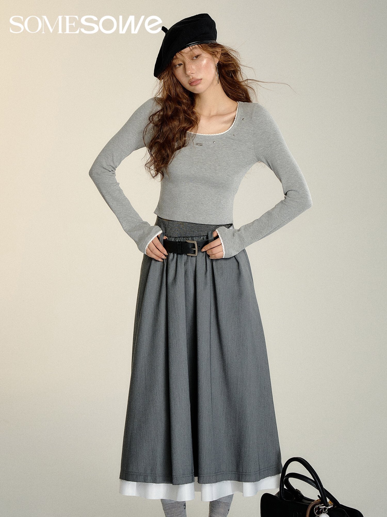 SOMESOWE Rivet Contrast Knit Top(2color)