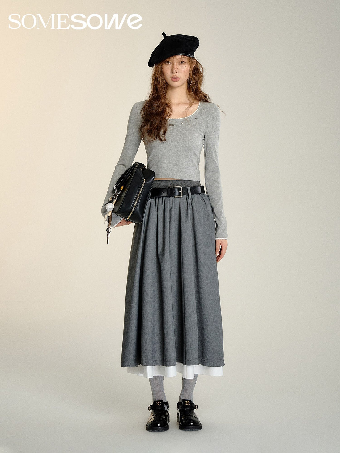 SOMESOWE Rivet Contrast Knit Top(2color)