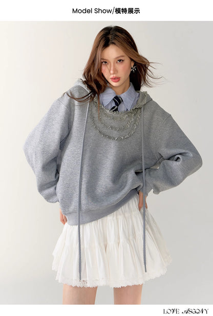 AsGony Scalloped Lace Hoodie(2color)