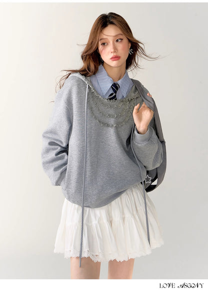 AsGony Scalloped Lace Hoodie(2color)