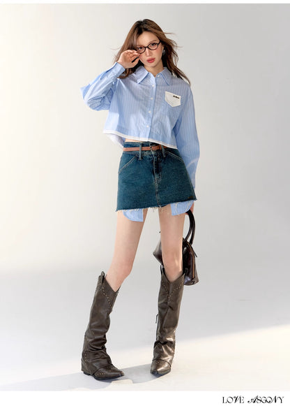 AsGony Heline Set(short shirt or denim skirt)