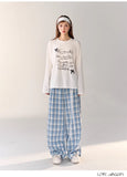 AsGony Grid Contrast Loose Pants(2color)