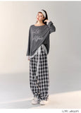 AsGony Grid Contrast Loose Pants(2color)