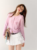 AsGony Pink Bow Cardigan