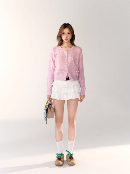 AsGony Pink Bow Cardigan