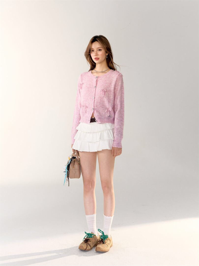 AsGony Pink Bow Cardigan